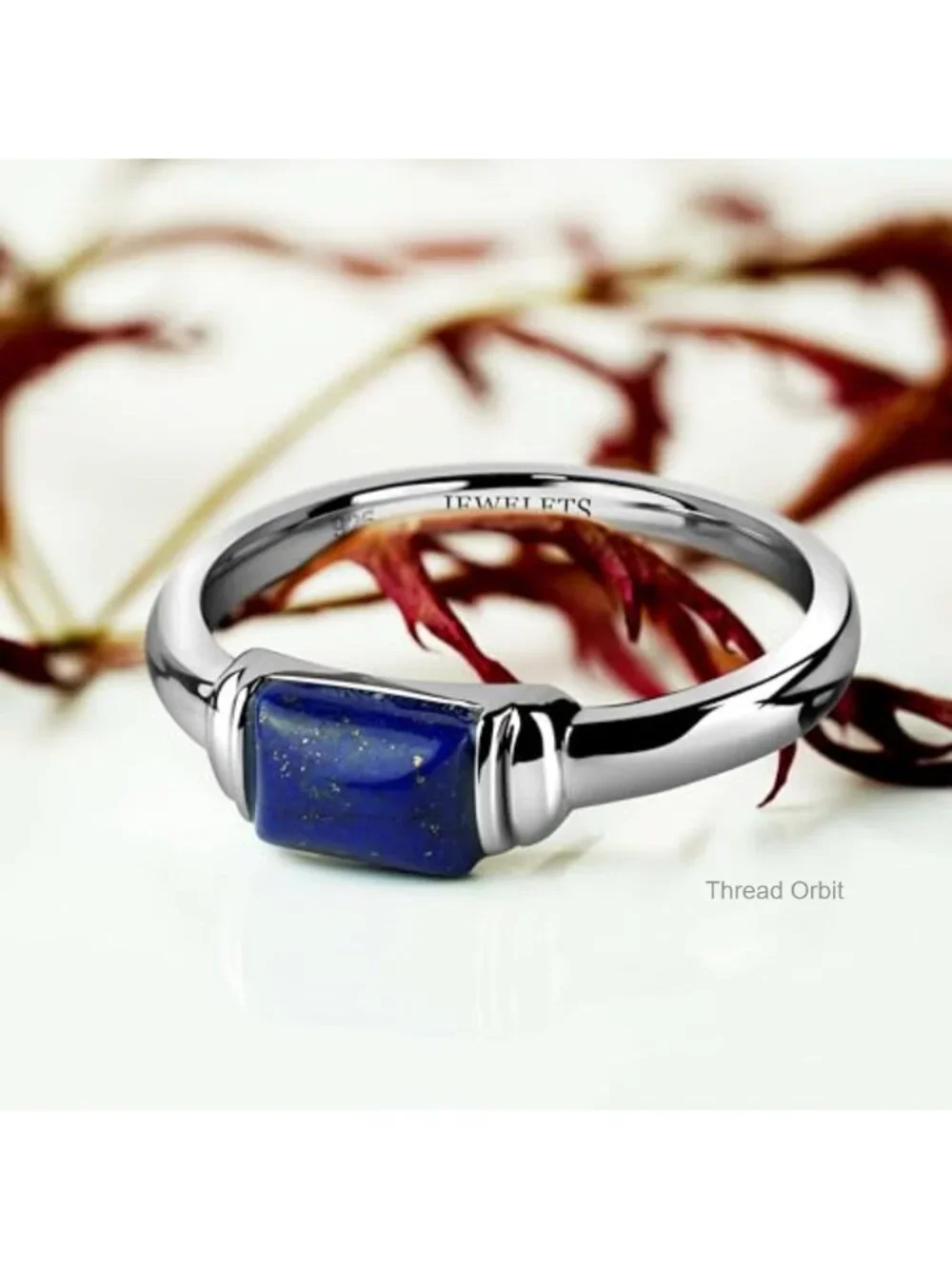 Genuine Lapis Lazuli Signet Ring 925 Sterling Silver Rhodium-Plated Band Unisex